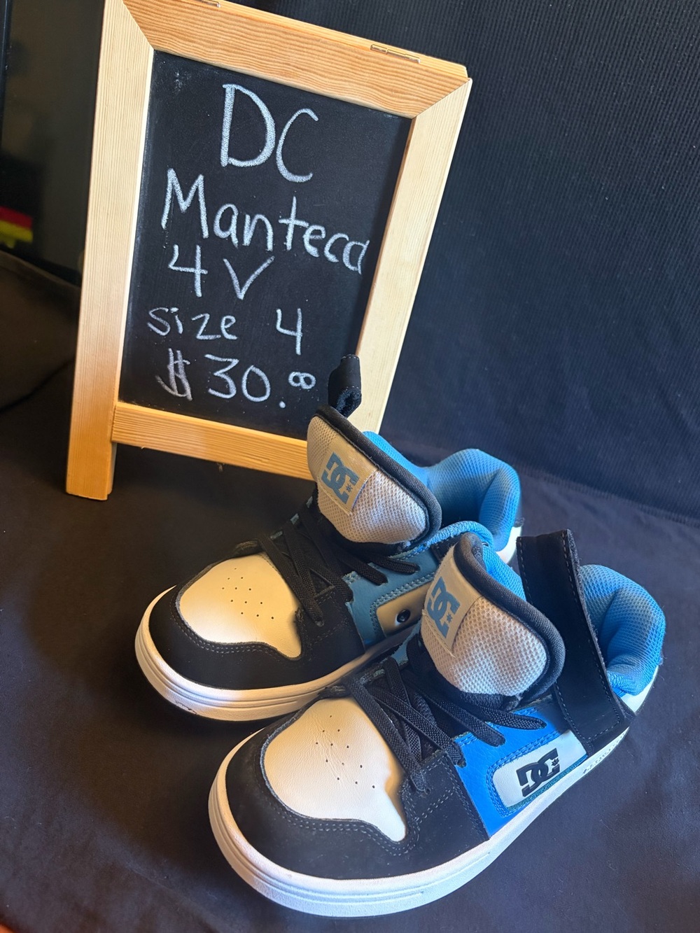 DC Kids Black White and Blue Skate Sneakers